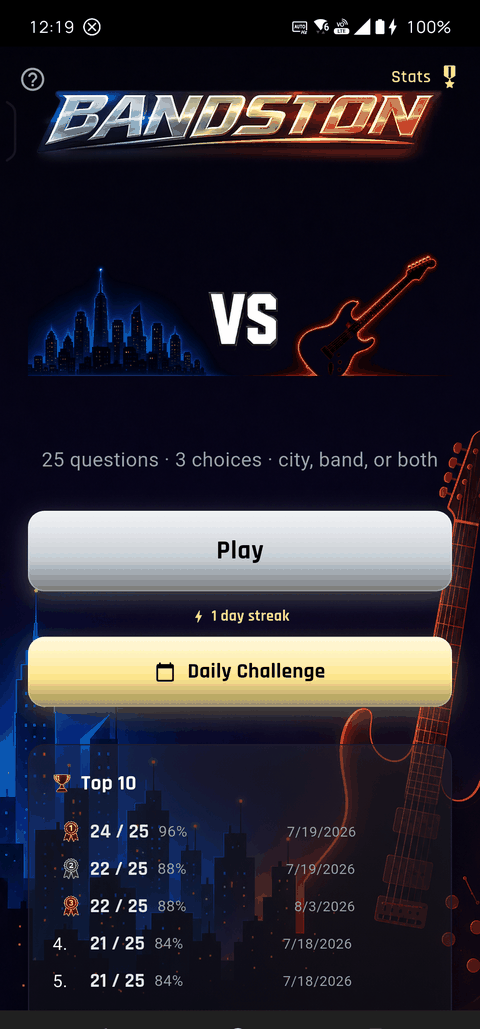 Bandston home screen showing the Daily Challenge button